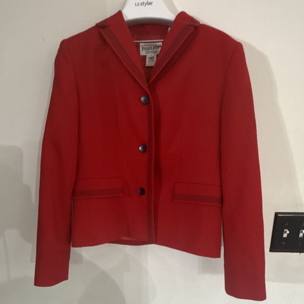 Vintage Pendleton Women's Red Virgin Wool Lined Short 3-Button Blazer Size 4
